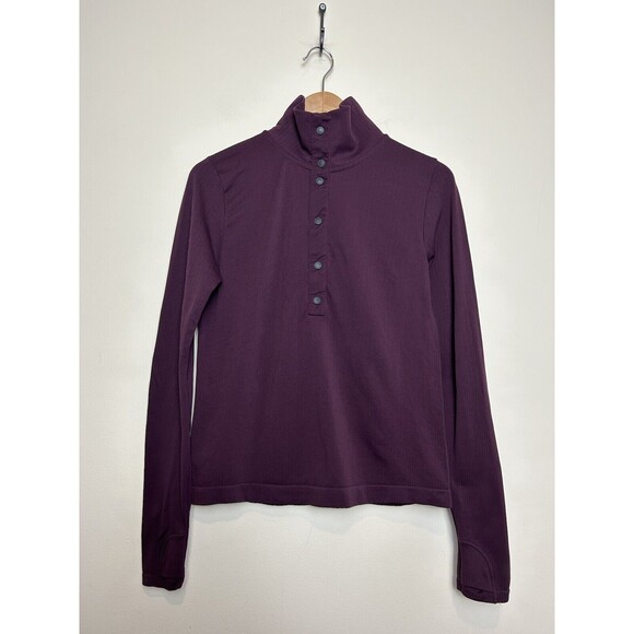 Athleta Purple Flurry Seamless Long Sleeve Henley Top Spiced Cabernet Size M - Picture 2 of 9